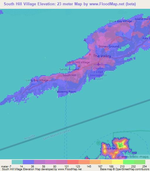 Elevation of South Hill Village,Anguilla Elevation Map, Topography, Contour