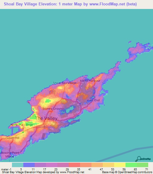 Shoal Bay Village,Anguilla Elevation Map