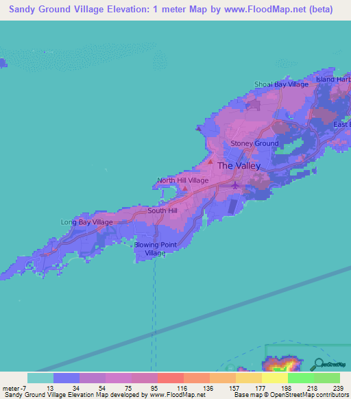 Sandy Ground Village,Anguilla Elevation Map