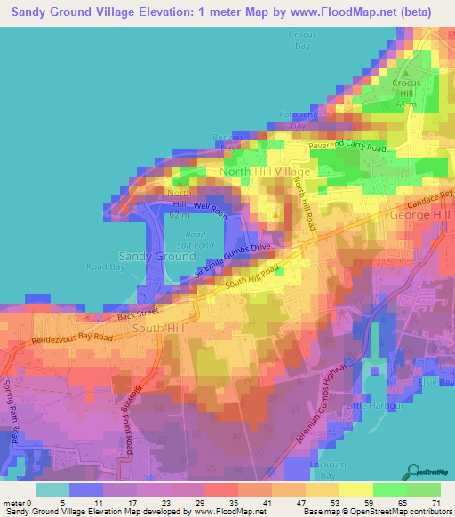 Sandy Ground Village,Anguilla Elevation Map