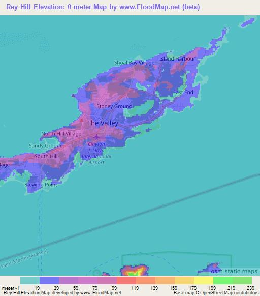 Rey Hill,Anguilla Elevation Map