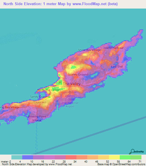 Elevation of North Side,Anguilla Elevation Map, Topography, Contour