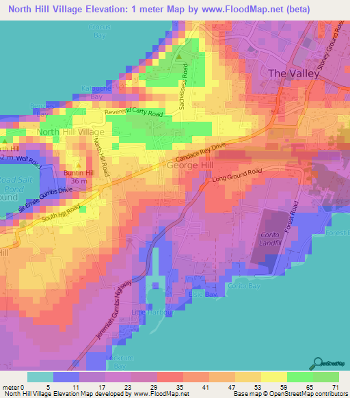 North Hill Village,Anguilla Elevation Map