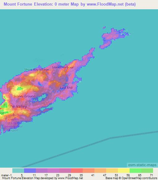 Mount Fortune,Anguilla Elevation Map