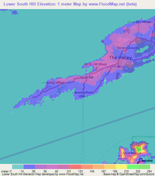 Lower South Hill,Anguilla Elevation Map