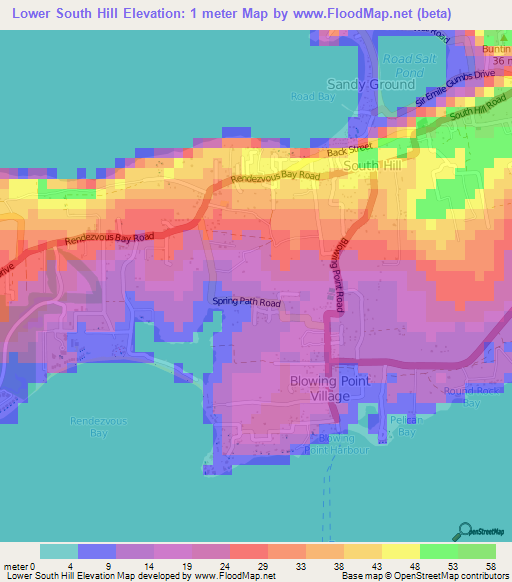 Lower South Hill,Anguilla Elevation Map