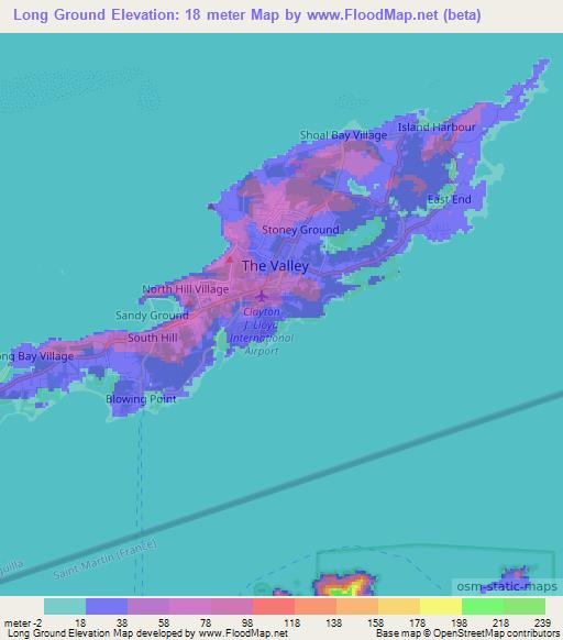 Long Ground,Anguilla Elevation Map