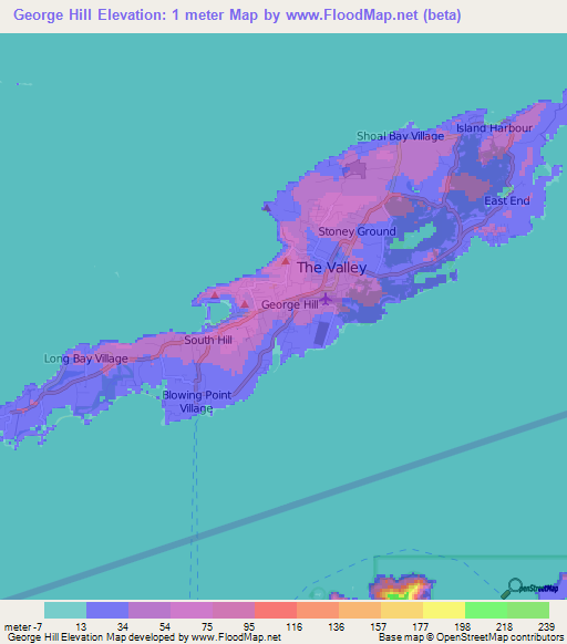 George Hill,Anguilla Elevation Map