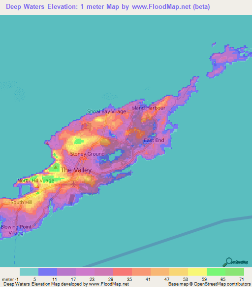 Deep Waters,Anguilla Elevation Map