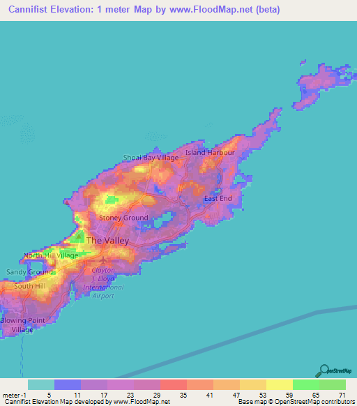 Cannifist,Anguilla Elevation Map