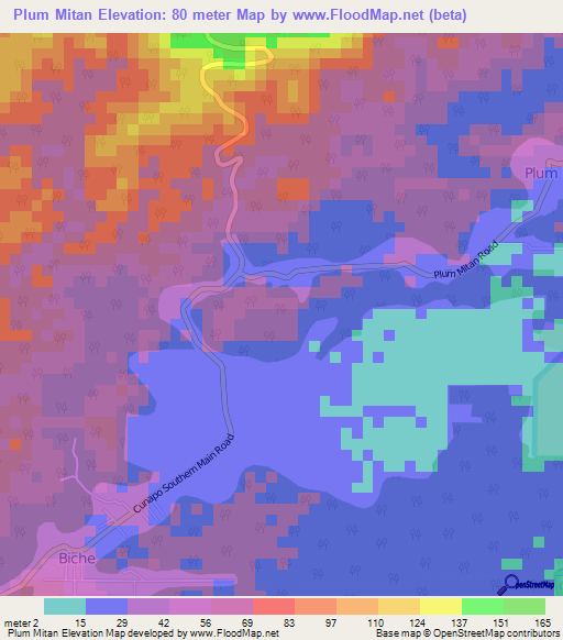 Plum Mitan,Trinidad and Tobago Elevation Map