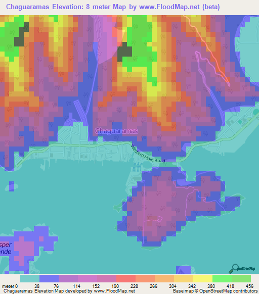 Chaguaramas,Trinidad and Tobago Elevation Map