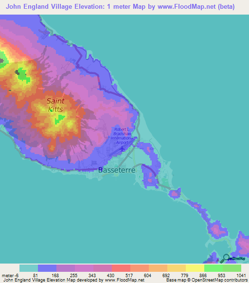 John England Village,Saint Kitts and Nevis Elevation Map