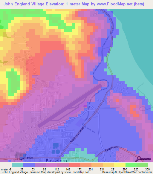 John England Village,Saint Kitts and Nevis Elevation Map