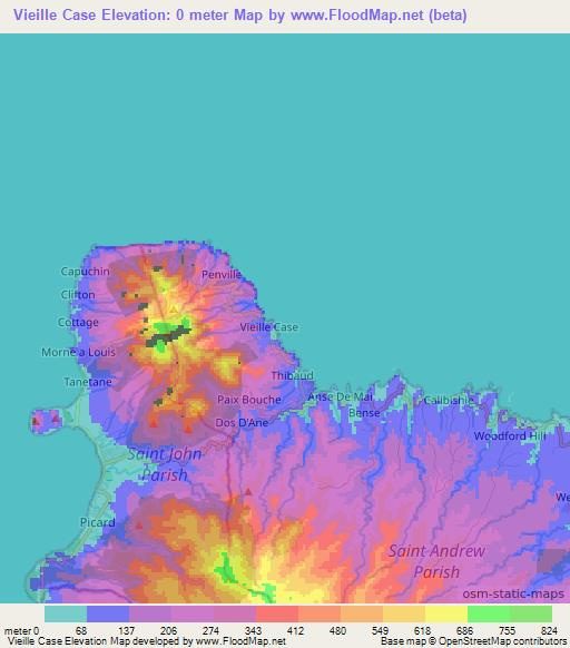 Vieille Case,Dominica Elevation Map