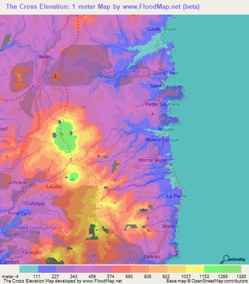 The Cross,Dominica Elevation Map