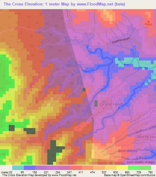 The Cross,Dominica Elevation Map