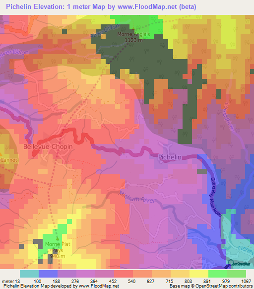 Pichelin,Dominica Elevation Map