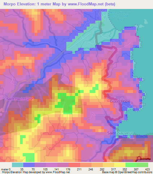 Morpo,Dominica Elevation Map