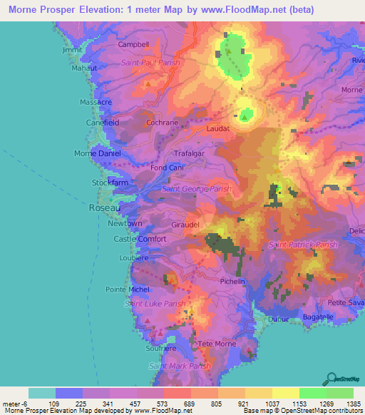 Morne Prosper,Dominica Elevation Map