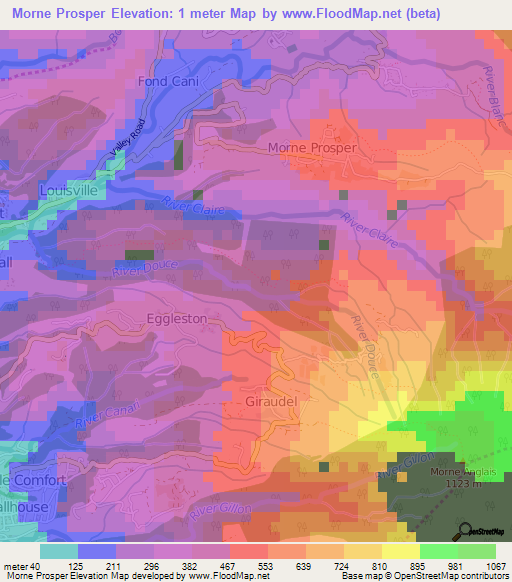 Morne Prosper,Dominica Elevation Map