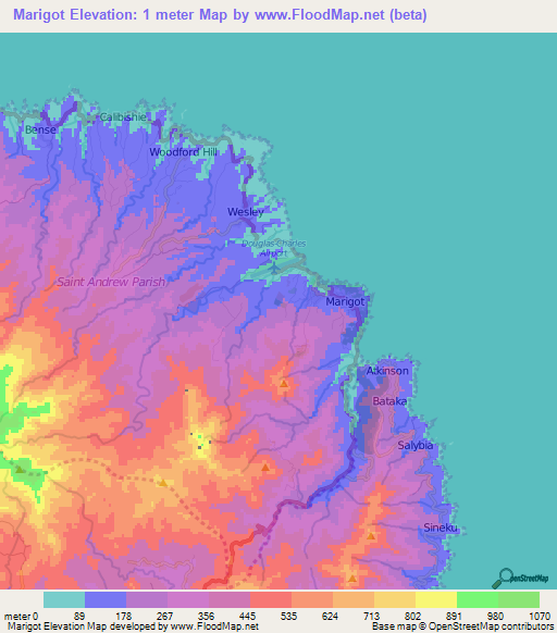 Marigot,Dominica Elevation Map