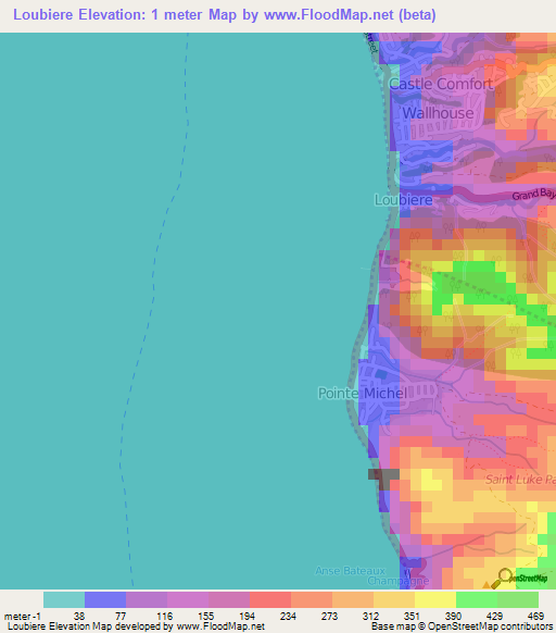 Loubiere,Dominica Elevation Map