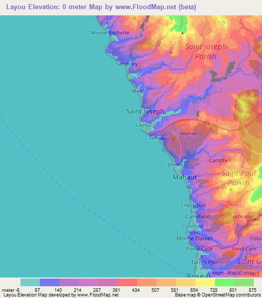 Layou,Dominica Elevation Map