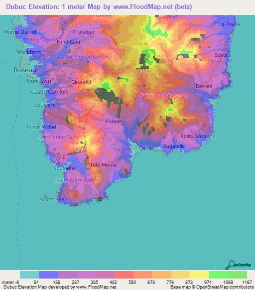 Dubuc,Dominica Elevation Map