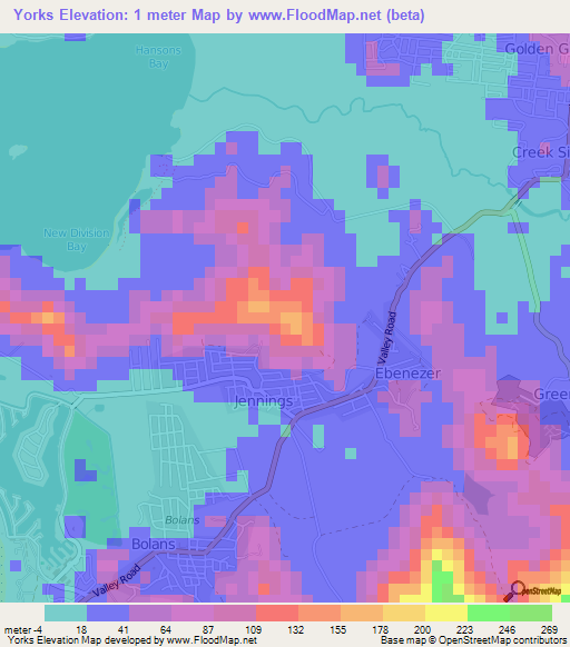 Yorks,Antigua and Barbuda Elevation Map