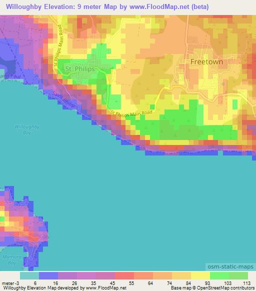 Willoughby,Antigua and Barbuda Elevation Map