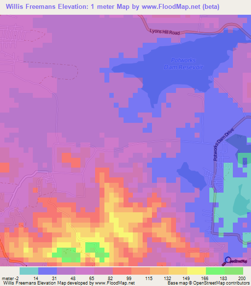 Willis Freemans,Antigua and Barbuda Elevation Map