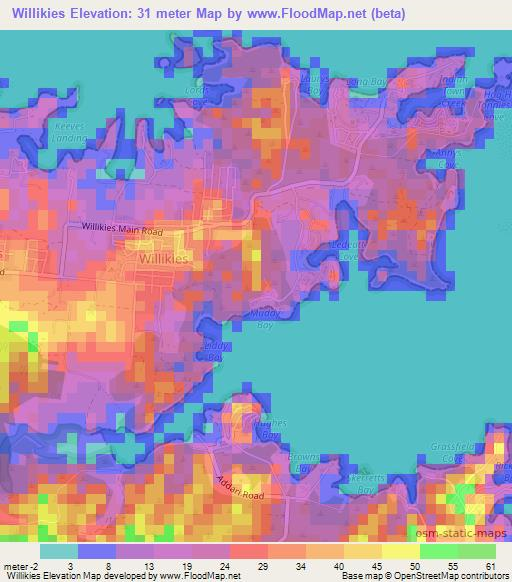 Willikies,Antigua and Barbuda Elevation Map