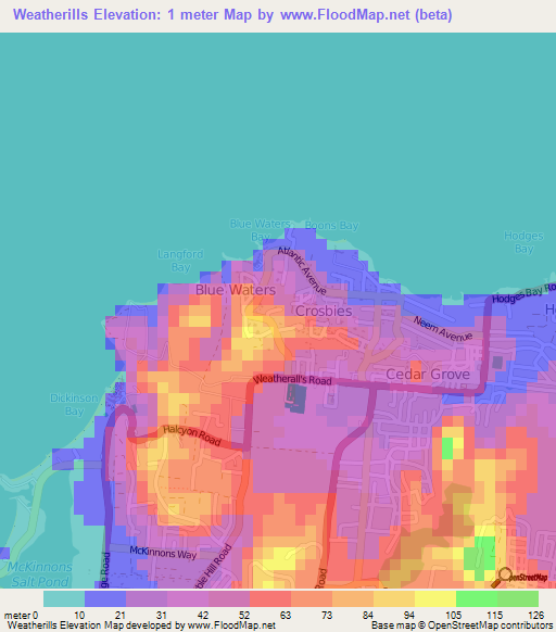 Weatherills,Antigua and Barbuda Elevation Map