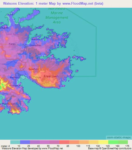 Watsons,Antigua and Barbuda Elevation Map