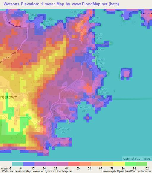 Watsons,Antigua and Barbuda Elevation Map