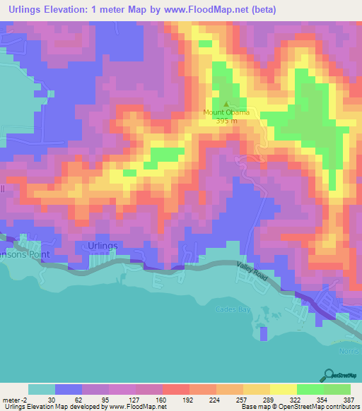 Urlings,Antigua and Barbuda Elevation Map