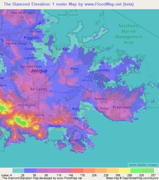 The Diamond,Antigua and Barbuda Elevation Map