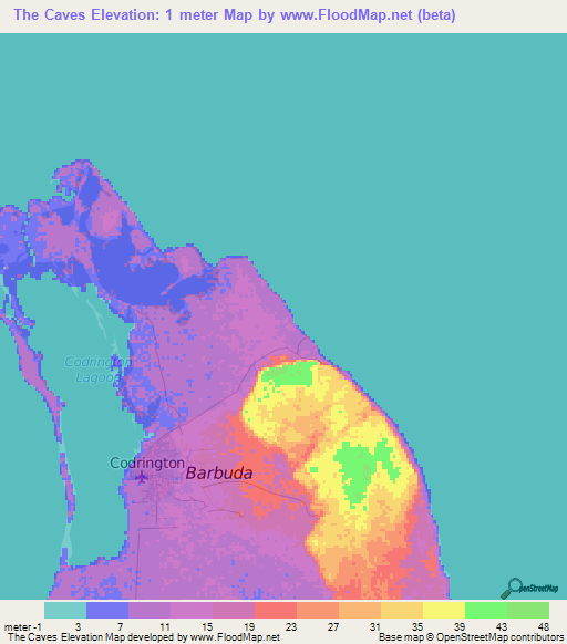 The Caves,Antigua and Barbuda Elevation Map