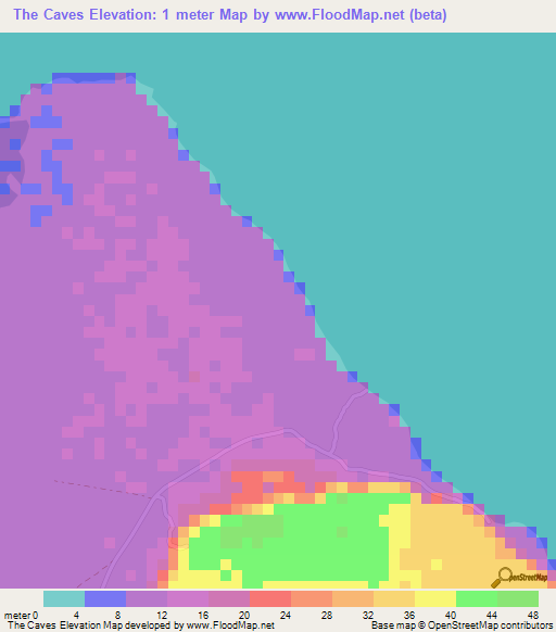 The Caves,Antigua and Barbuda Elevation Map