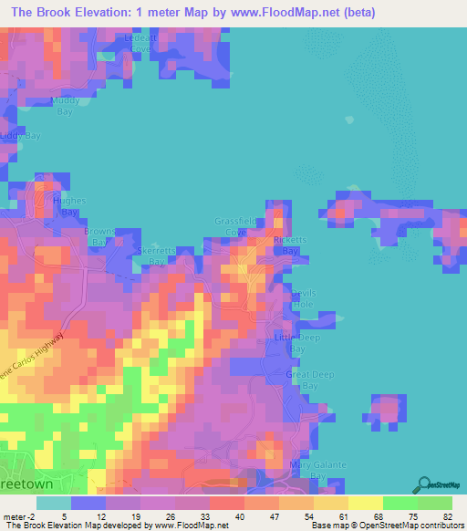 The Brook,Antigua and Barbuda Elevation Map