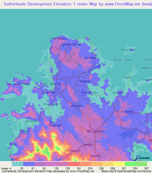 Sutherlands Development,Antigua and Barbuda Elevation Map