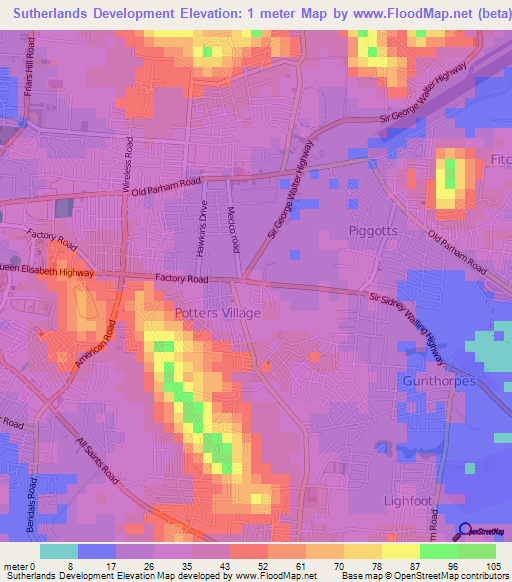 Sutherlands Development,Antigua and Barbuda Elevation Map