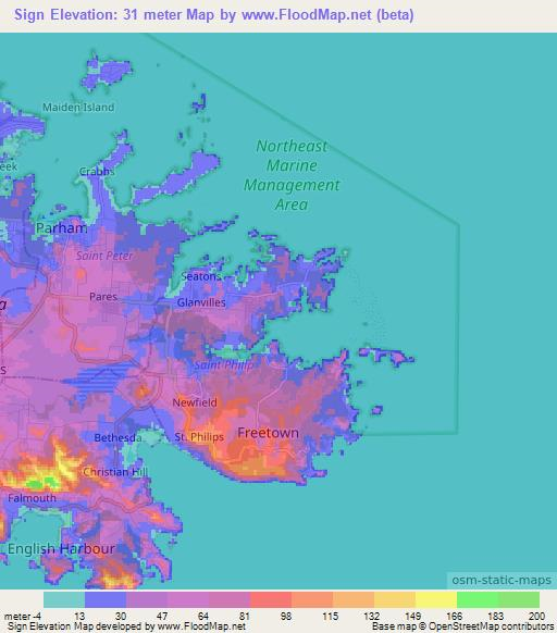 Sign,Antigua and Barbuda Elevation Map