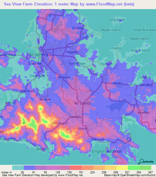 Sea View Farm,Antigua and Barbuda Elevation Map