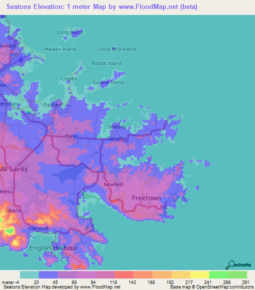 Seatons,Antigua and Barbuda Elevation Map