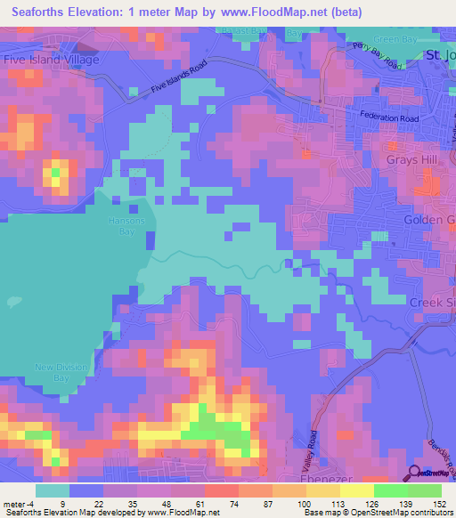 Seaforths,Antigua and Barbuda Elevation Map