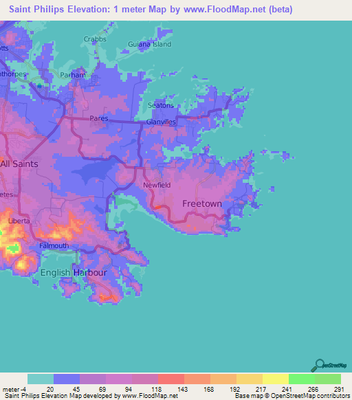 Saint Philips,Antigua and Barbuda Elevation Map