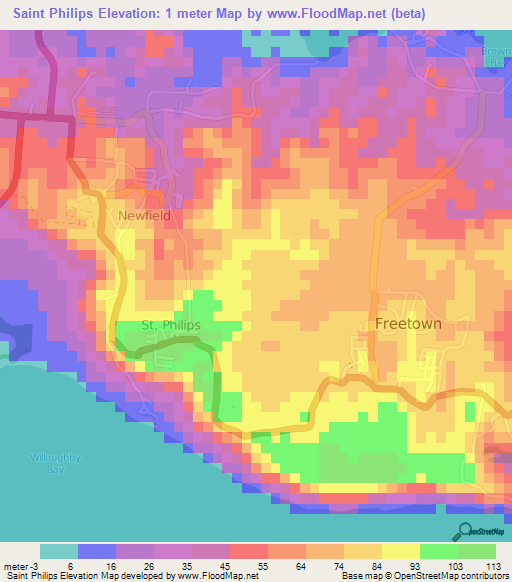 Saint Philips,Antigua and Barbuda Elevation Map