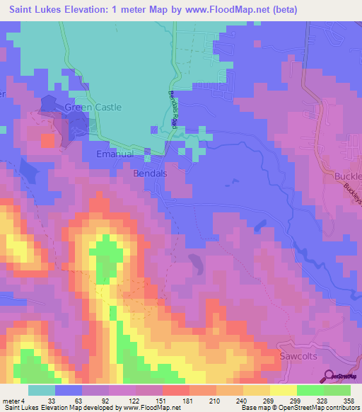 Saint Lukes,Antigua and Barbuda Elevation Map